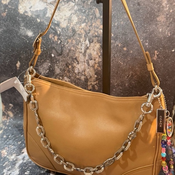 Vintage Coach Camel Girlie Leather Shoulder Bag with Silver Chain NWT Rare